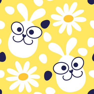 Paskalya yumurtaları dikişsiz tavşan kulakları kağıt, kumaş, çarşaf ve çocuk giysileri baskısı ve bahar için. Yüksek kaliteli illüstrasyon