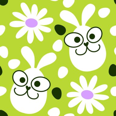 Paskalya yumurtaları dikişsiz tavşan kulakları kağıt, kumaş, çarşaf ve çocuk giysileri baskısı ve bahar için. Yüksek kaliteli illüstrasyon