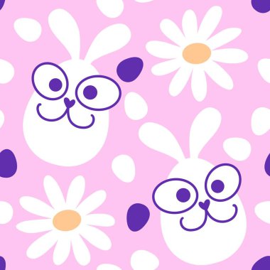 Paskalya yumurtaları dikişsiz tavşan kulakları kağıt, kumaş, çarşaf ve çocuk giysileri baskısı ve bahar için. Yüksek kaliteli illüstrasyon