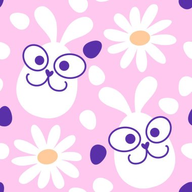 Paskalya yumurtaları dikişsiz tavşan kulakları kağıt, kumaş, çarşaf ve çocuk giysileri baskısı ve bahar için. Yüksek kaliteli illüstrasyon