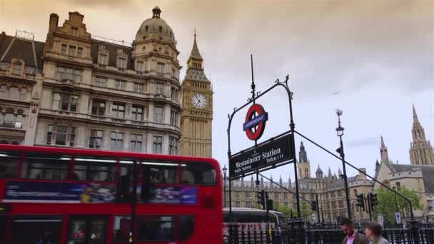 London Приблизно 2019 Vehicle Foot Traffic Clock Tower Відомий Big — стокове відео