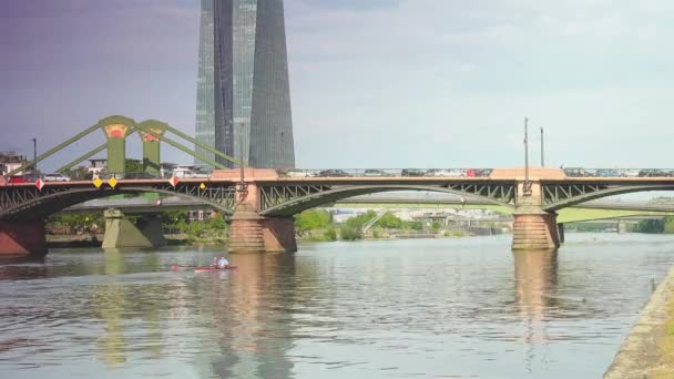 Frankfurt เยอรม ประมาณ 2019 กงานใหญ ธนาคารกลางย โรปแห งใหม ใกล บสะพาน — วีดีโอสต็อก