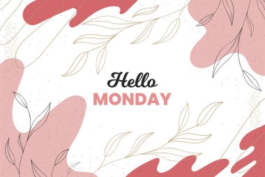 El çizimi minimalist özgeçmiş, yapraklar ve merhaba yazısıyla Pazartesi. 