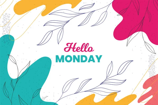 El çizimi minimalist özgeçmiş, yapraklar ve merhaba yazısıyla Pazartesi. 