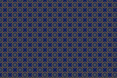 Mavi ve sarı geometrik süsler. Tekstil, ağ ve duvar kağıtları için kusursuz desen