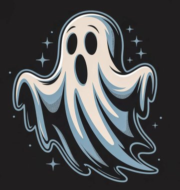 Vektör illüstrasyonu, cadılar bayramı arkaplanının karikatür ögesi bir hayaletle