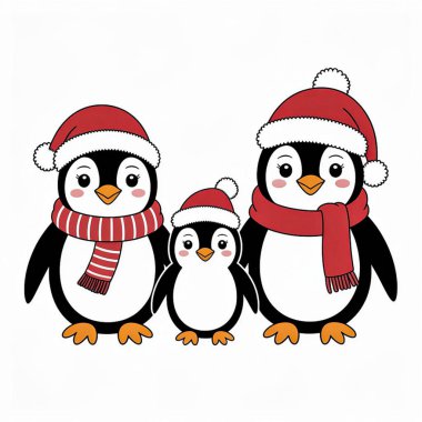 Şapkalı sevimli penguenler, vektör çizimi