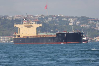 30-05-2024 İstanbul Türkiye: Büyük kargo gemisi Boğazdan geçiyor