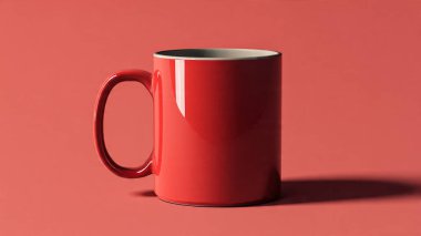 Renkli arka planda 3 boyutlu kırmızı kahve fincanı.