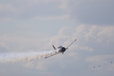 the aircraft is flying in the sky.