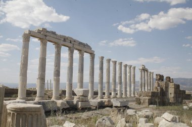 07-07-2023 Denizli Türkiye: Laodicea Antik Şehir arkeoloji sahasının kolonileştirilmiş sokak kalıntıları