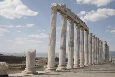 07-07-2023 Denizli Türkiye: Laodicea Antik Şehir arkeoloji sahasının kolonileştirilmiş sokak kalıntıları