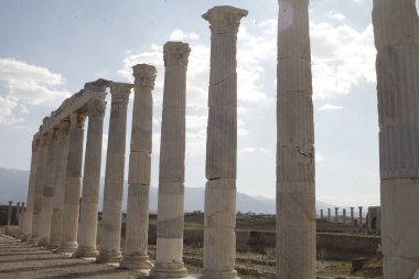 07-07-2023 Denizli Türkiye: Laodicea Antik Şehir arkeoloji sahasının kolonileştirilmiş sokak kalıntıları