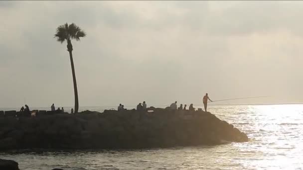 Ψαράς μπροστά στη παραλία — Αρχείο Βίντεο
