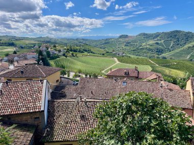 Castello di Serralunga d 'Alba, Piedmont, İtalya' dan panoramik manzara. Yüksek kalite fotoğraf