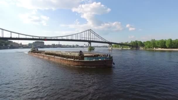 Cargo Ship Freighter on River — Stock Video