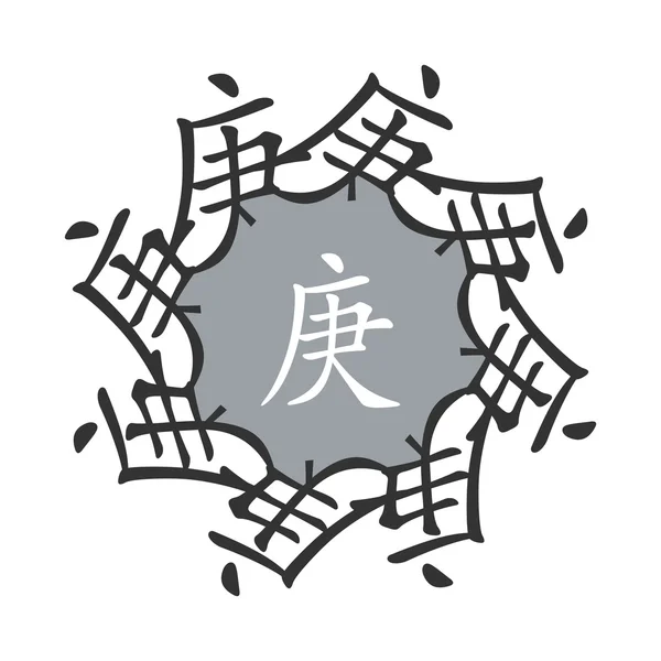 Symbole des hiéroglyphes chinois. Traduction de 10 tiges du zodiaque, signes feng shui hiéroglyphe : "Métal ". — Image vectorielle