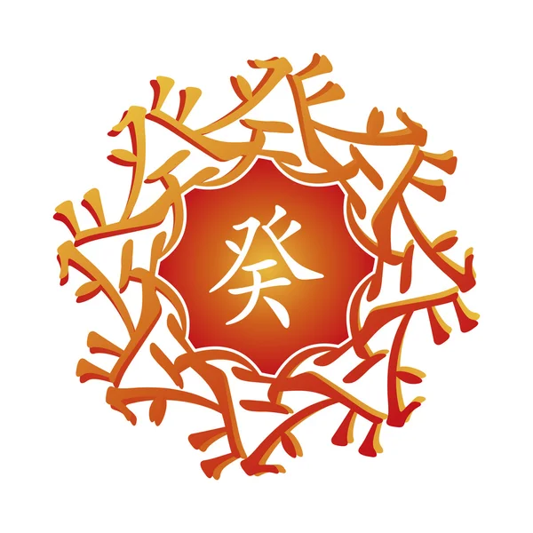 Simbolul hieroglifelor chineze. Traducerea a 10 tulpini zodiacale, semnele feng shui hieroglife: "Aer". Gradient roșu — Vector de stoc
