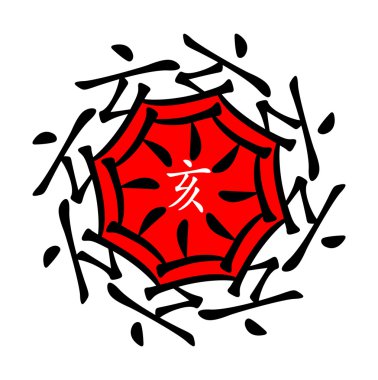 Çin hiyerogliflerinin sembolü. 12 zodyak hayvanlar şube çevirisi, feng shui işaretleri hiyeroglif: 'Pig'. Beş element. Kırmızı ve Siyah