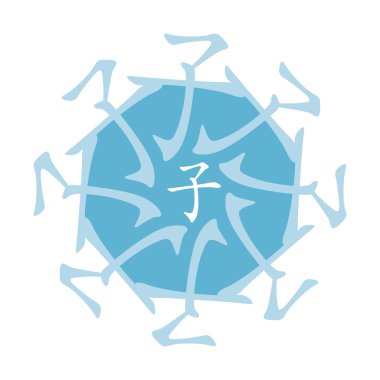 Symbol from chinese hieroglyphs. Translation of 12 zodiac animals branch, feng shui signs hieroglyph: 'Rat'. Five elements. Yang earth element. clipart
