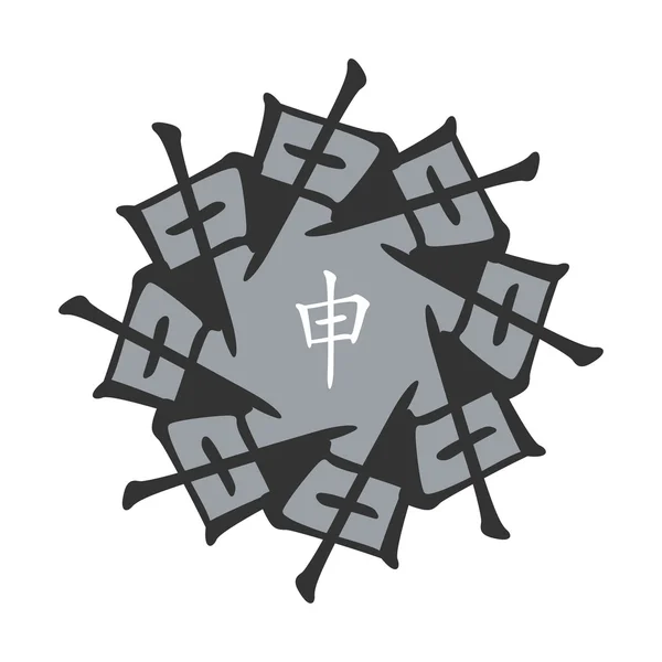 Çin hiyerogliflerinin sembolü. 12 zodyak hayvanlar şube çevirisi, feng shui işaretleri hiyeroglif: 'Monkey'. Beş element.