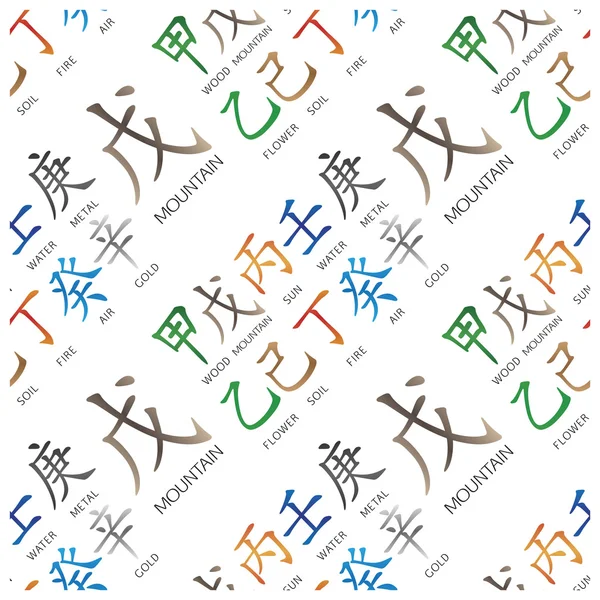 中国風水象形文字シームレスパターンのセット. — ストックベクタ