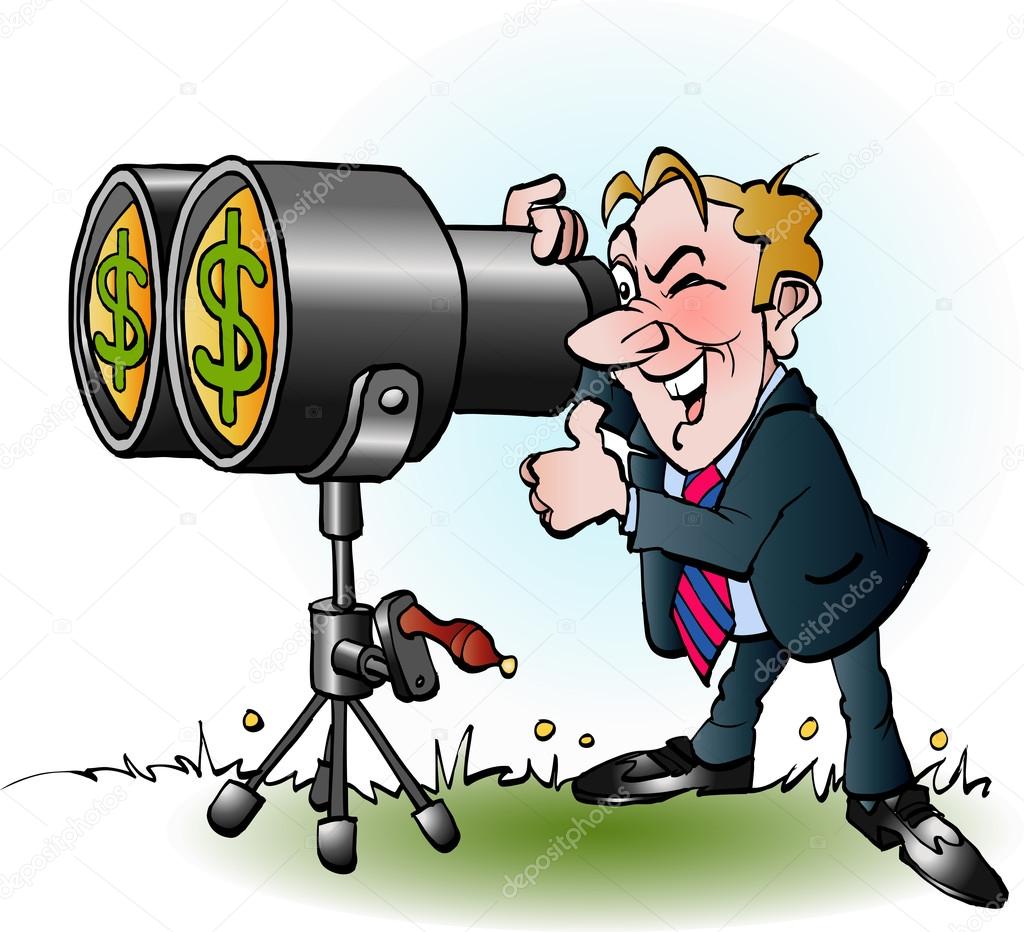 businessman looking through binoculars for money