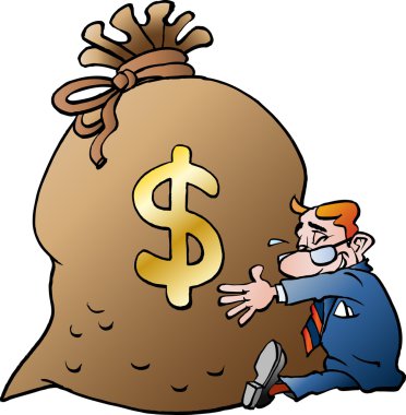 Bir çuval para Doları sarılma bir işadamı