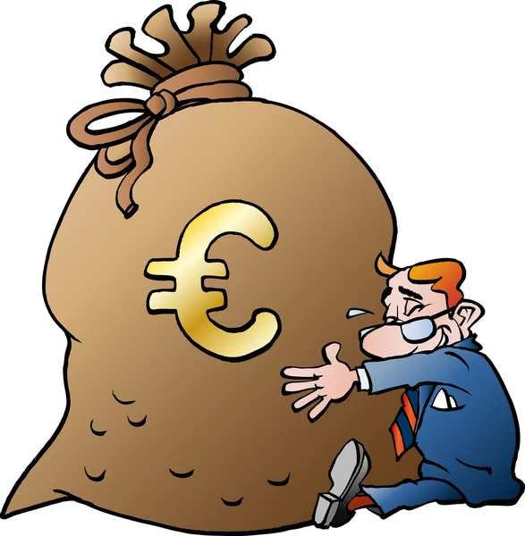 Bir çuval para Euro sarılma bir işadamı — Stok Vektör