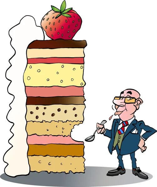 大きなケーキのかみ傷を取るビジネスマン — ストックベクタ