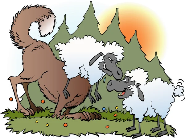 Desenho animado vetorial ilustração de um lobo disfarçado em um terno de ovelha —  Vetores de Stock