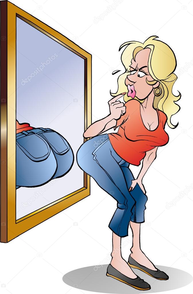 A girl checking her behind in the mirror