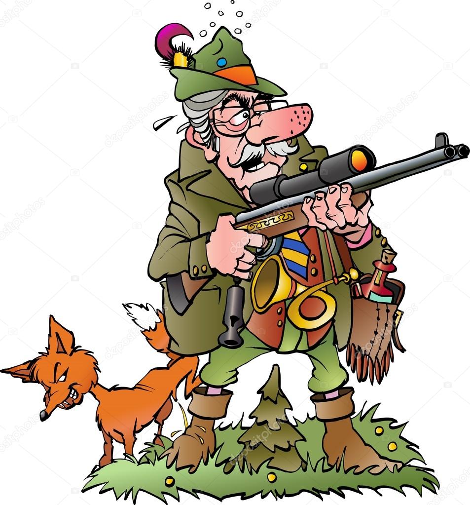 Vector cartoon illustration of a old foolish hunter