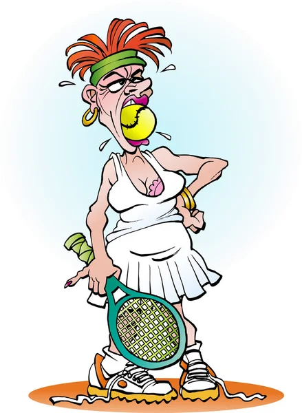 Vector cartoon illustration of an angry tennis girl — Stock Vector