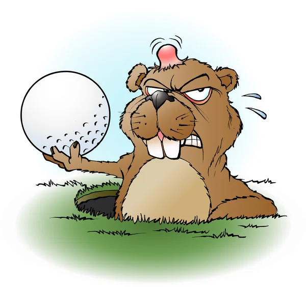 Perro de pradera enojado con una pelota de golf — Archivo Imágenes Vectoriales