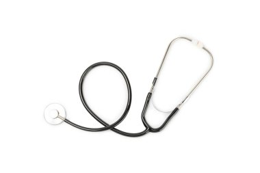 Steteskop beyaz arka planda izole edilmiş. Tıbbi alet. Tıbbi konsept. Sağlık hizmetleri. Sağlık Günü. Doktor ekipmanı. Kardiyoloji. Kalp hastalığı. Akciğer teşhisi. Solunum iltihabı teşhisi.