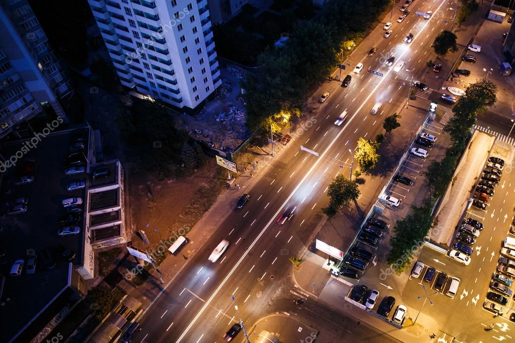 Bovenaanzicht Street Night City Stockfoto Rechtenvrije Foto Door C Elenakudrei