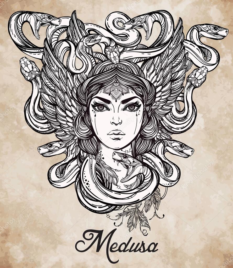Mythological Medusa portriat illustration. — Stock Vector © Katja87 ...