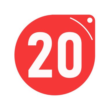 20 etiket promosyonu. Kırmızı etiket tanıtımı. beyaz arkaplan.