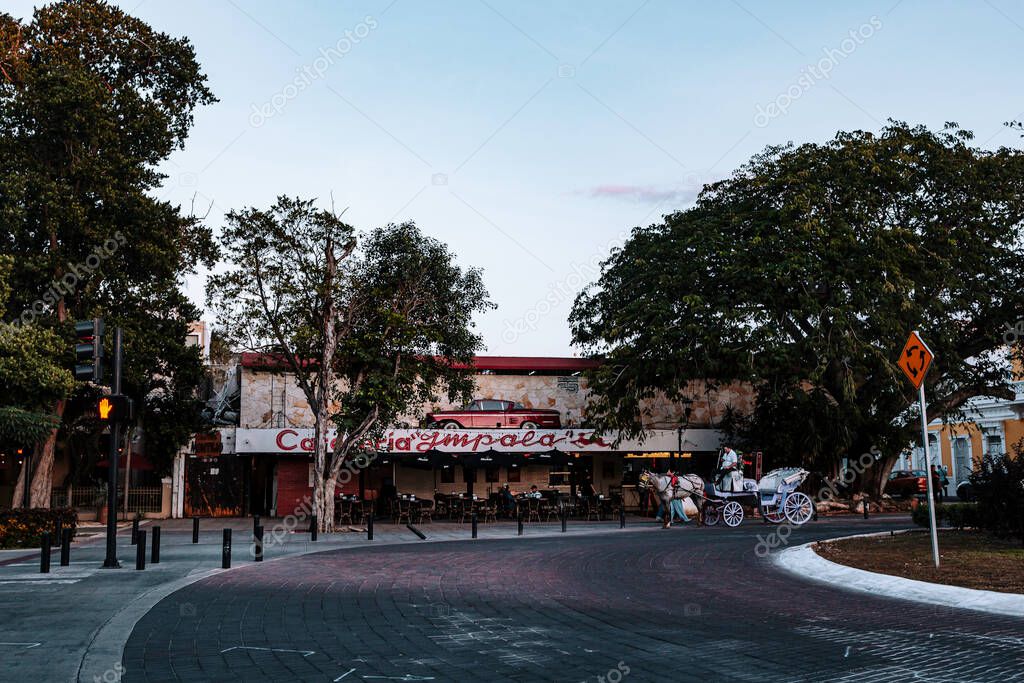 Merida, Yucatan, Mexico, Street scene with a building that says 