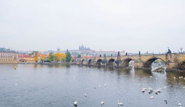 Sabah Charles Köprüsü 'nün kenarı, Prag, Çek Cumhuriyeti