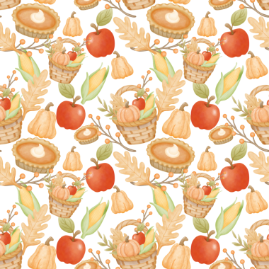 Şükran Günü suluboya desenli şenlikli hasat balkabağı kızılcık yaprakları ve sonbahar dönemi tekstil duvar kâğıdı ve tatil dekorasyon projeleri için kavrulmuş hindi.