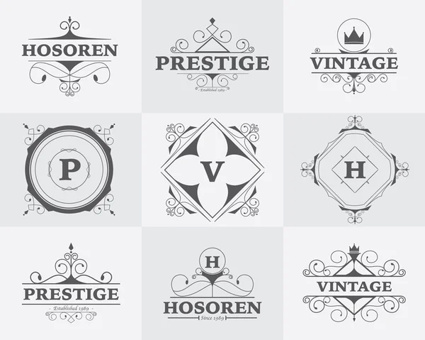 Florescer modelo de conjunto de logotipo caligráfico com vetores de ornamento elegante —  Vetores de Stock