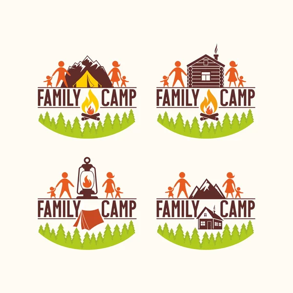 Conjunto de logotipo del campamento familiar — Vector de stock
