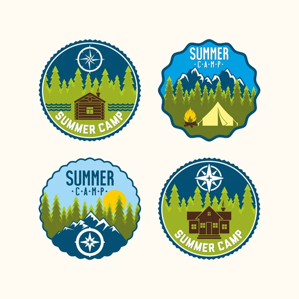 Insignia del campamento de verano. Conjunto logo Campamento . — Vector de stock