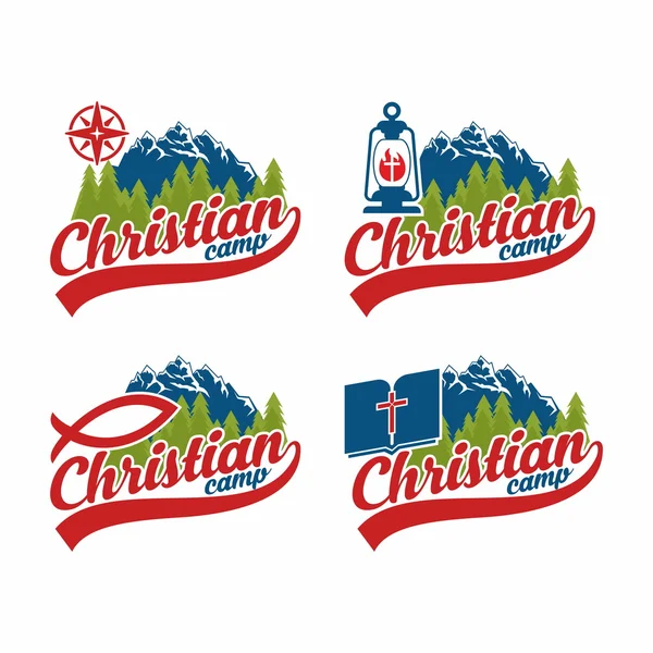 Set of logo christian camp. Summer bible camp. — Stock Vector