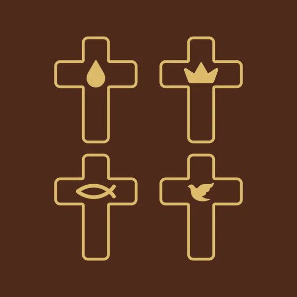Církev logo. Křesťanské symboly. Komplet křížů — Stockový vektor