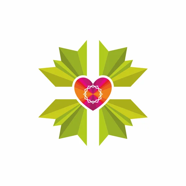 Logo de la iglesia. Símbolos cristianos. La cruz, corazón y corona de espinas . — Vector de stock