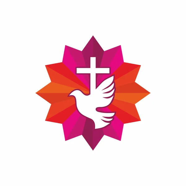 Logotipo da igreja. Símbolos cristãos. Cruz e pomba — Vetor de Stock