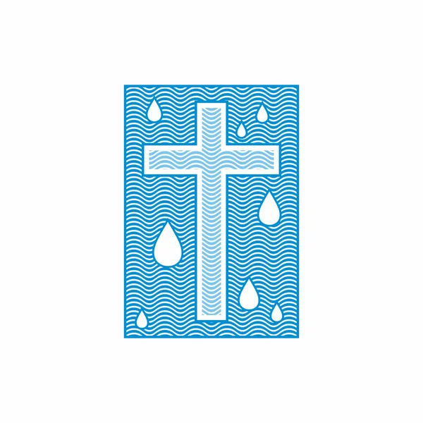 Chiesa del logo. Simboli cristiani. Croce. L'acqua viva scorre — Vettoriale Stock